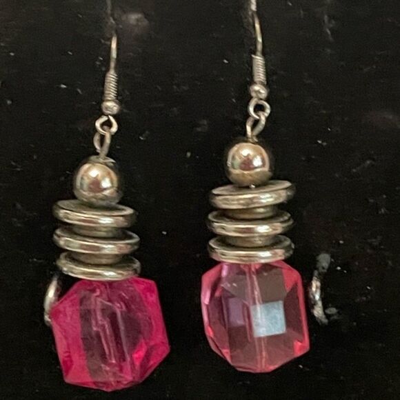 Pam’s Pink Parlor 2” silver tone pink crystal dangle earrings - Picture 1 of 7